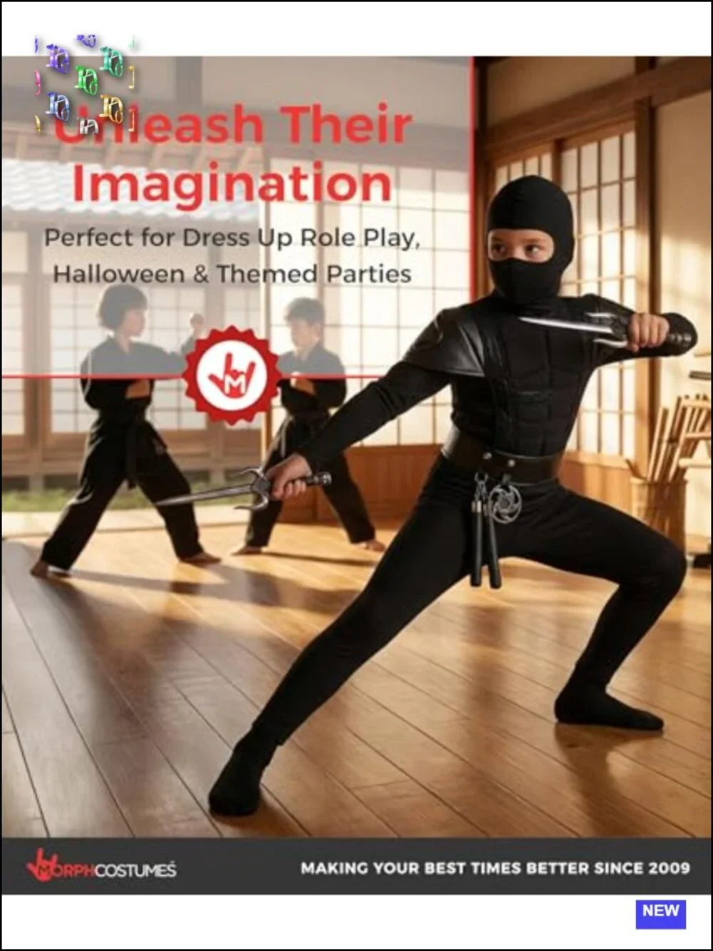 Ninja Costume for Boys Halloween Cosplay Dress Up Complete Set Jumpsuit Vest